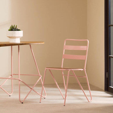 District Pink Metal And Elm Wood Round Dining Table