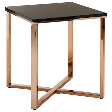 Square Black Faux Marble End Table with Champagne Gold Metal Legs | Allure