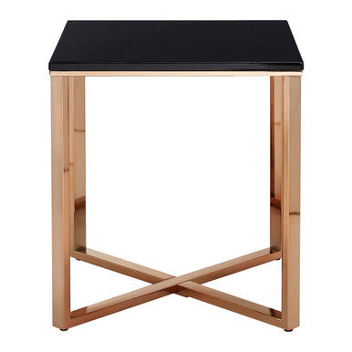 Square Black Faux Marble End Table with Champagne Gold Metal Legs | Allure