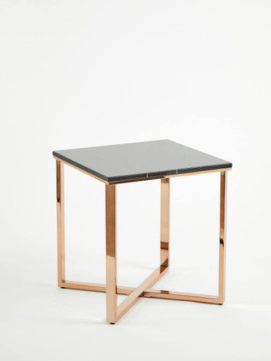 Square Black Faux Marble End Table with Champagne Gold Metal Legs | Allure