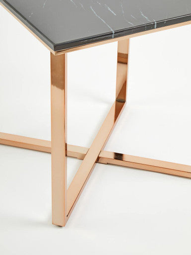 Square Black Faux Marble End Table with Champagne Gold Metal Legs | Allure