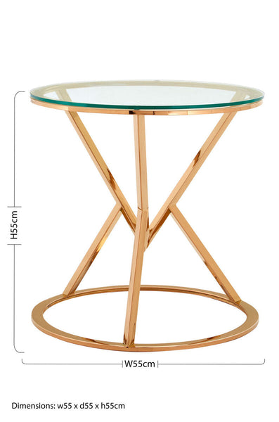 Rose Gold Stainless Steel Base Round End Table with Tempered Glass Top | Allure