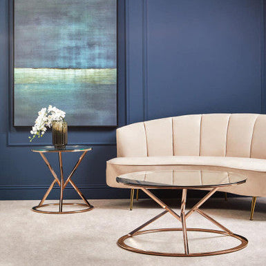 Rose Gold Stainless Steel Base Round End Table with Tempered Glass Top | Allure