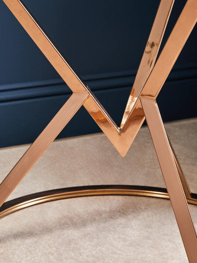 Rose Gold Stainless Steel Base Round End Table with Tempered Glass Top | Allure