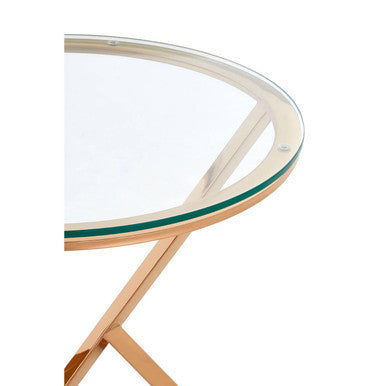 Rose Gold Stainless Steel Base Round End Table with Tempered Glass Top | Allure