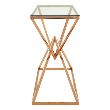 Corseted Rose Gold Steel Base Console Table with Tempered Glass Top | Allure