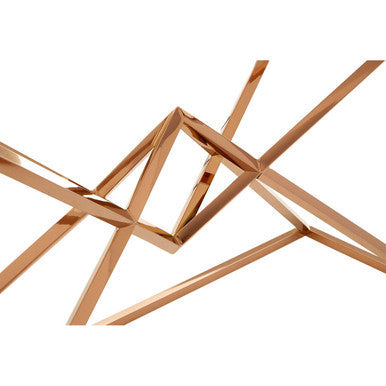 Corseted Rose Gold Steel Base Console Table with Tempered Glass Top | Allure