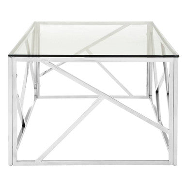Rectangular Tempered Glass Top Coffee Table with Champagne Gold Geometric Steel Legs | Allure