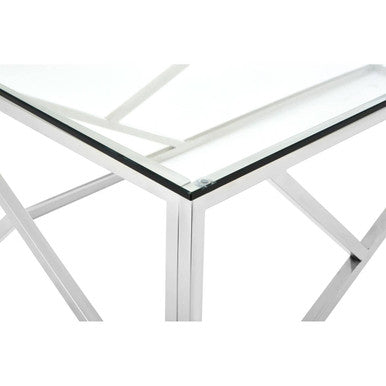Rectangular Tempered Glass Top Coffee Table with Champagne Gold Geometric Steel Legs | Allure