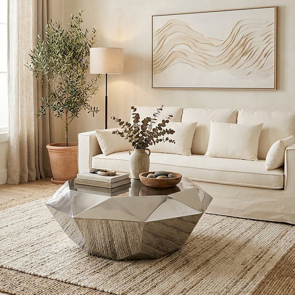 Allure Silver Finish Coffee Table with Diamond Cut Design