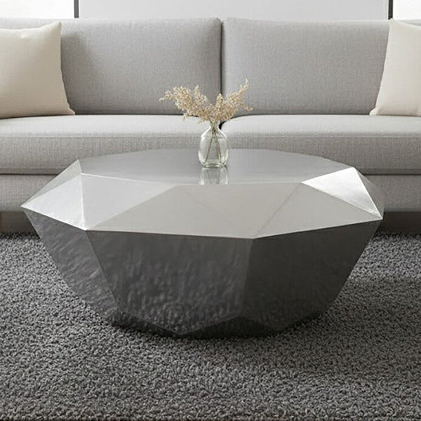 Allure Silver Finish Coffee Table with Diamond Cut Design