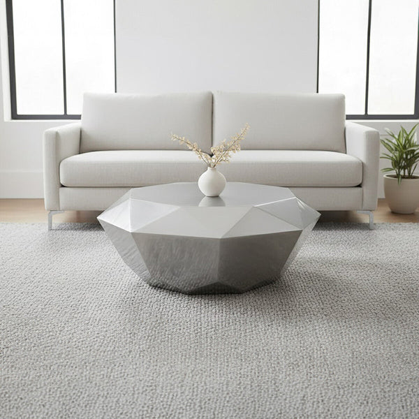 Allure Silver Finish Coffee Table with Diamond Cut Design