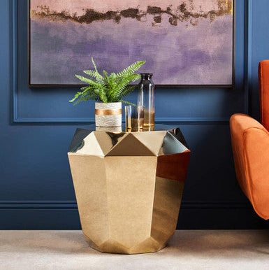 Allure Champagne Finish Side Table with Diamond Cut Design