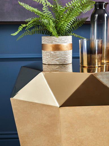 Allure Champagne Finish Side Table with Diamond Cut Design