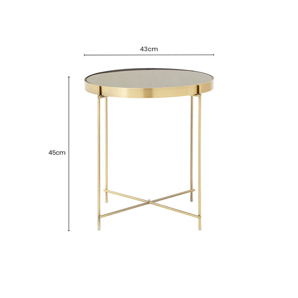 Allure Black Mirrored Glass Low Side Table with Brushed Bronze Finish Legs