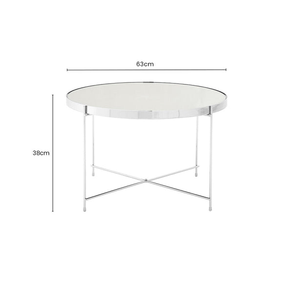 Large Round Mirrored Glass Top Side Table with Silver Chrome Lattice Base | Allure
