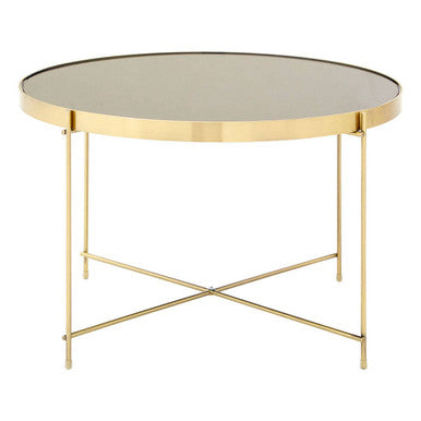 Allure Black Mirrored Glass Large Side Table with Brushed Bronze Finish Legs