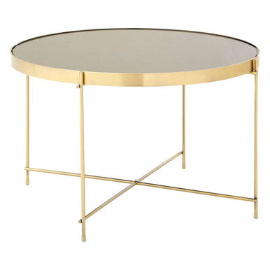 Allure Black Mirrored Glass Large Side Table with Brushed Bronze Finish Legs