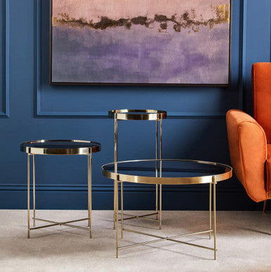 Allure Black Mirrored Glass Large Side Table with Brushed Bronze Finish Legs