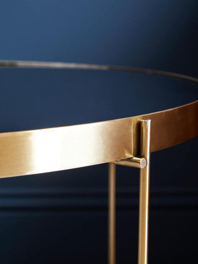 Allure Black Mirrored Glass Large Side Table with Brushed Bronze Finish Legs