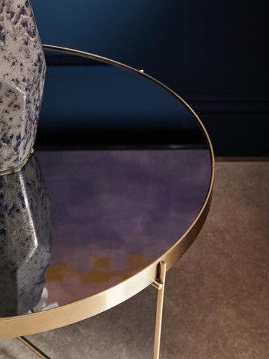 Allure Black Mirrored Glass Large Side Table with Brushed Bronze Finish Legs
