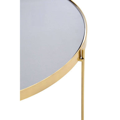 Allure Black Mirrored Glass Large Side Table with Brushed Bronze Finish Legs