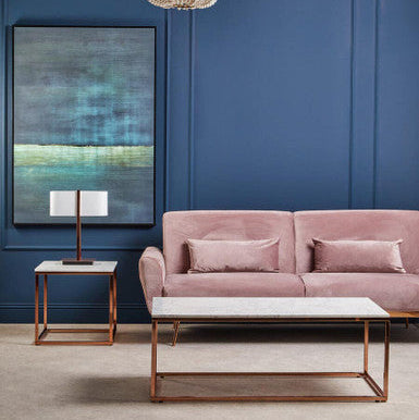 Square White Marble Top End Table with Rose Gold Metal Frame | Allure