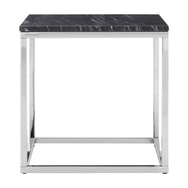 Square Black and White Marble End Table with Chrome Metal Base | Allure