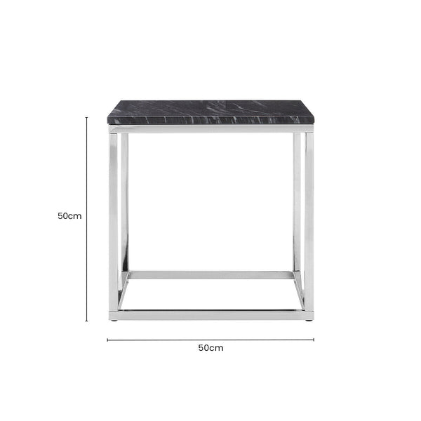 Square Black and White Marble End Table with Chrome Metal Base | Allure