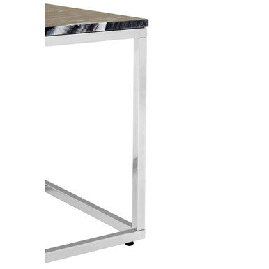 Square Black and White Marble End Table with Chrome Metal Base | Allure