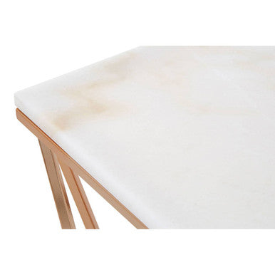 White Marble Champagne Rectangular End Table with Rose Gold Metal Frame | Allure