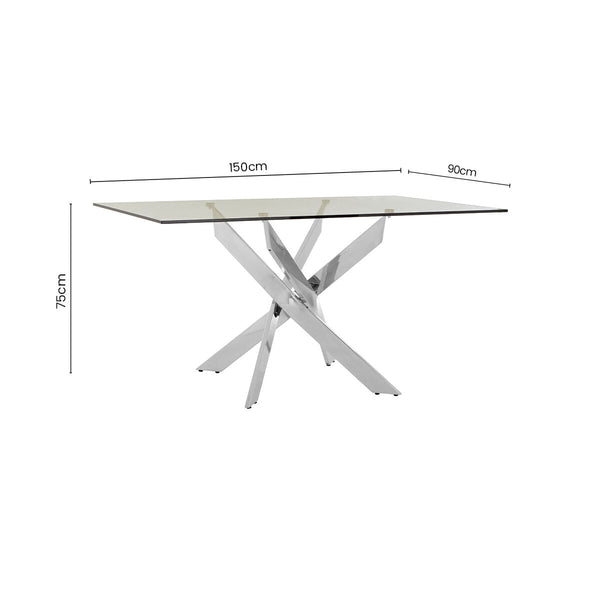 Allure Chrome Finish Rectangular Dining Table with Clear Glass Top