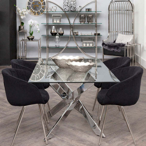 Allure Chrome Finish Rectangular Dining Table with Clear Glass Top