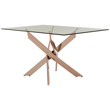 Allure Rose Gold Finish Rectangular Dining Table with Clear Glass Top