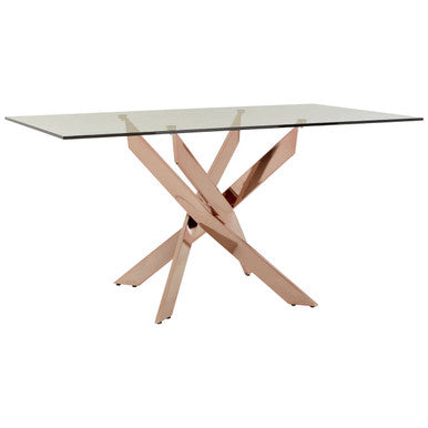 Allure Rose Gold Finish Rectangular Dining Table with Clear Glass Top