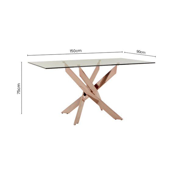 Allure Rose Gold Finish Rectangular Dining Table with Clear Glass Top
