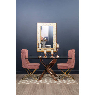 Allure Rose Gold Finish Rectangular Dining Table with Clear Glass Top