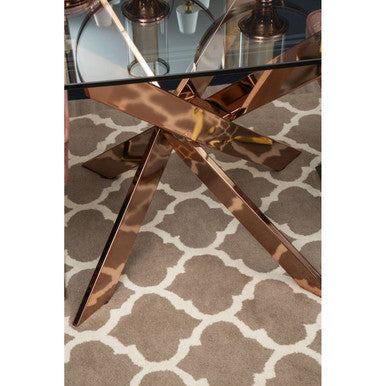 Allure Rose Gold Finish Rectangular Dining Table with Clear Glass Top