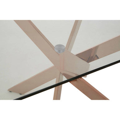 Allure Rose Gold Finish Rectangular Dining Table with Clear Glass Top