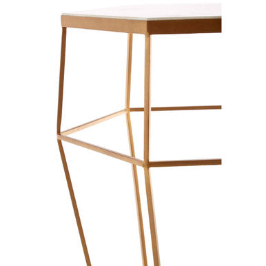 Hexagonal White Marble Top Side Table with Gold Iron Wireframe Base | Shalimar