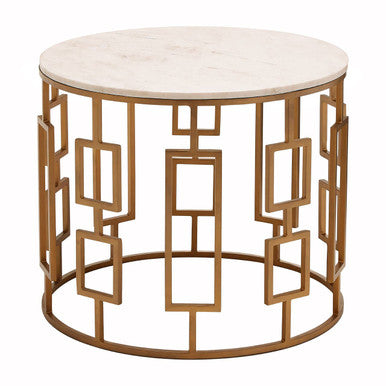 Shalimar White Marble Round Side Table with Gold Finish Base