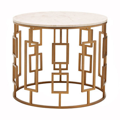 Shalimar White Marble Round Side Table with Gold Finish Base
