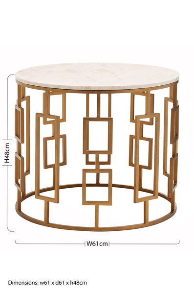 Shalimar White Marble Round Side Table with Gold Finish Base