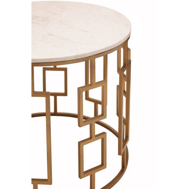 Shalimar White Marble Round Side Table with Gold Finish Base