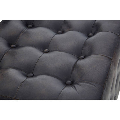 Buffalo Antique Brown Button Tufted Leather Ottoman