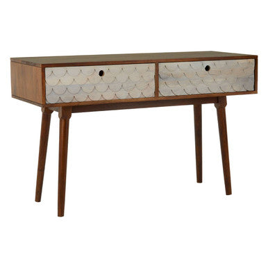Costal Natural Carved Mango Wood 2 Drawer Console Table