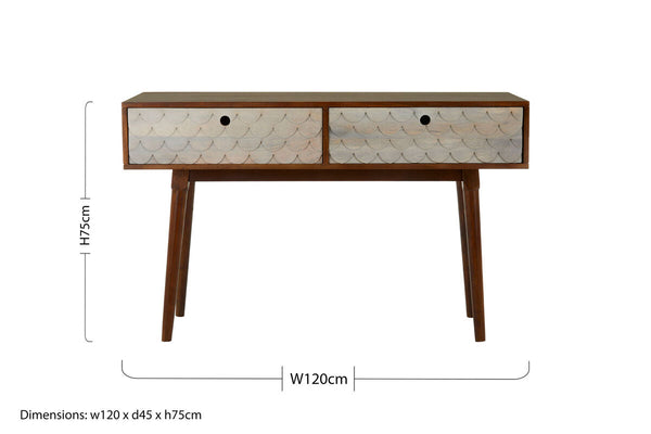 Costal Natural Carved Mango Wood 2 Drawer Console Table