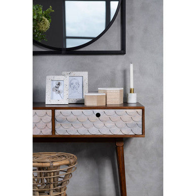 Costal Natural Carved Mango Wood 2 Drawer Console Table