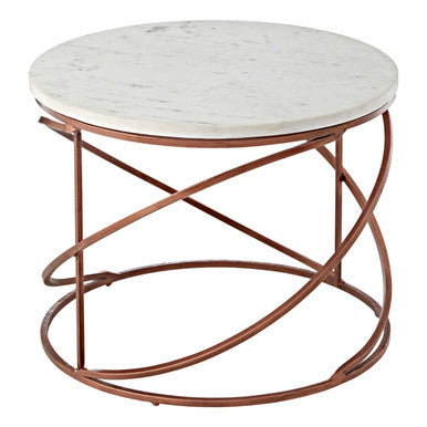 Nirav White Marble Round Coffee Table with Brass Finish Base