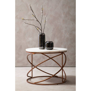 Nirav White Marble Round Coffee Table with Brass Finish Base